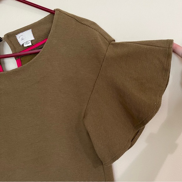 Anthropologie Postmark Ribbed Olive Flutter Sleeve Top | Short Sleeve Top - Picture 3 of 14